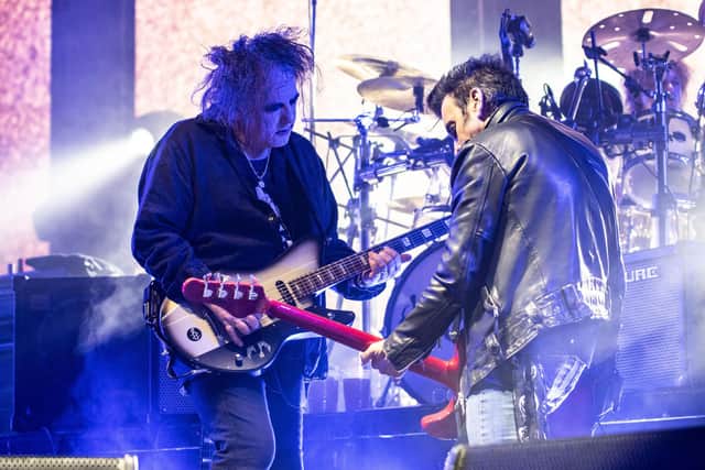 The Cure's Robert Smith and Simon Gallup onstage at Leeds First Direct Arena. Photo: Ant Longstaff