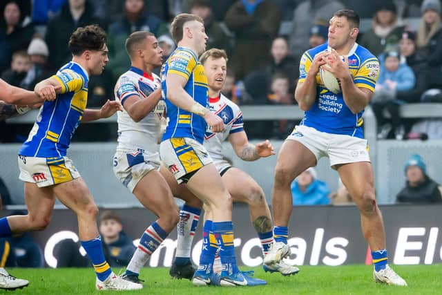 Ryan Hall makes a catch during Leeds Rhinos' defeat by Wakefield Trinity. Picture by Allan McKenzie/SWpix.com.