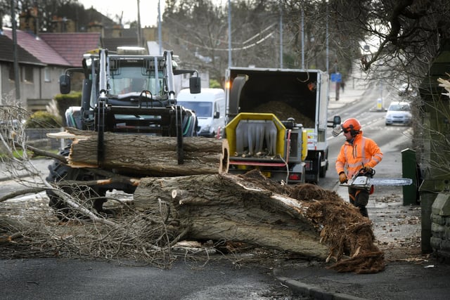 Urgent work is being carried out to clear the roads that have been blocked by fallen trees.