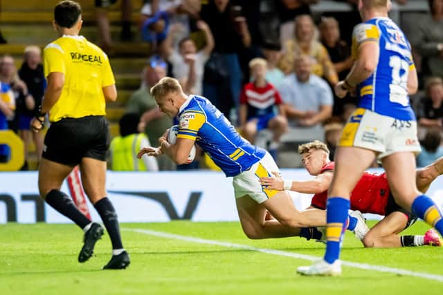 Cooper Jenkins seen scoring for Leeds Rhinos against Salford Red Devils at AMT Headingley last month. Picture by Allan McKenzie/SWpix.com.