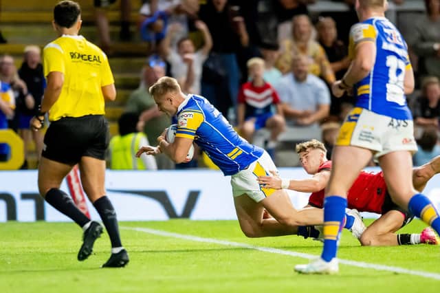 Cooper Jenkins seen scoring for Leeds Rhinos against Salford Red Devils at AMT Headingley last month. Picture by Allan McKenzie/SWpix.com.