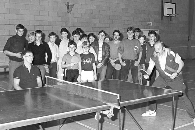 A table tennis demonstration at Pegasus Youth club in 1984.