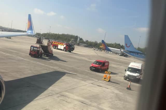 A bird strike on a plane departing from Leeds Bradford Airport resulted in a landing at Manchester Airport on Monday morning (April 27) – this was the moment emergency services rushed to the plane on the runway.