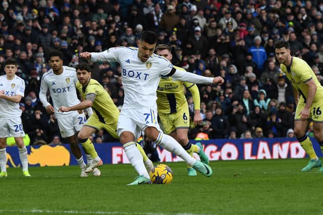 GOOD DAY - Joel Piroe came off the bench to win it for Leeds United against Preston North End with a stoppage time pressure penalty. Pic: Jonathan Gawthorpe