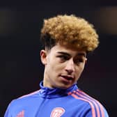 MANCHESTER, ENGLAND - FEBRUARY 08: Mateo Joseph of Leeds United looks on prior to the Premier League match between Manchester United and Leeds United at Old Trafford on February 08, 2023 in Manchester, England. (Photo by Naomi Baker/Getty Images)