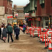 Work being carried out on the new pedestrian precinct on Salter Row in May 1997.