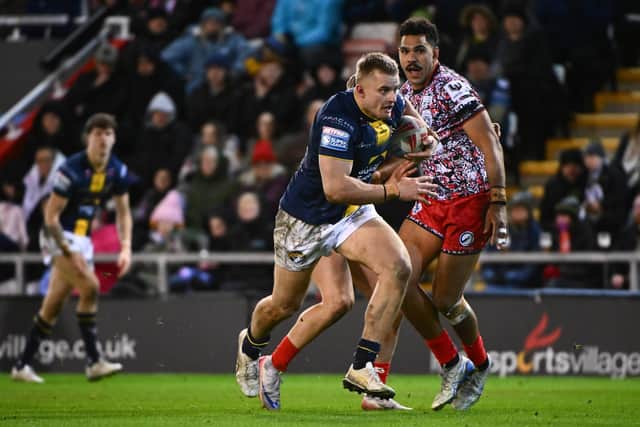 Cooper Jenkins' solo try was a rare highlight for Leeds Rhinos in their opening Betfred Super League defeat at Leigh Leopards.Picture by Olly Hassell/SWpix.com.