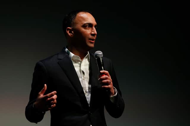 Paraag Marathe of the San Francisco 49ers addresses the audience during an ESPN leadership dinner at Levi's Stadium on May 22, 2018 in Santa Clara, California.