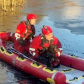 Sharon immediately called the fire service, who broke through the ice to rescue Bruce. Picture: WYFRS / SWNS