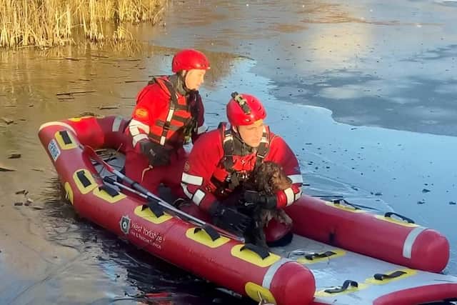 Sharon immediately called the fire service, who broke through the ice to rescue Bruce. Picture: WYFRS / SWNS