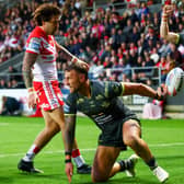 Chris Hankinson, seen celebrating his try against St Helens, has been outstanding for Leeds Rhinos this year, fan Iain Sharp says. Picture by Paul Currie/SWpix.com.