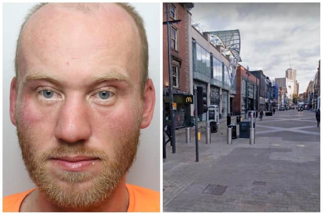 Rawson punched the man following an argument on Briggate. (pics by WYP / Google Maps)