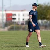 England prop Mikolaj Oledzki, seen training in Las Vegas last week, has a chance of returning from injury when Leeds Rhinos meet Castleford Tigers on Sunday. Picture by Alex Whitehead/SWpix.com.
