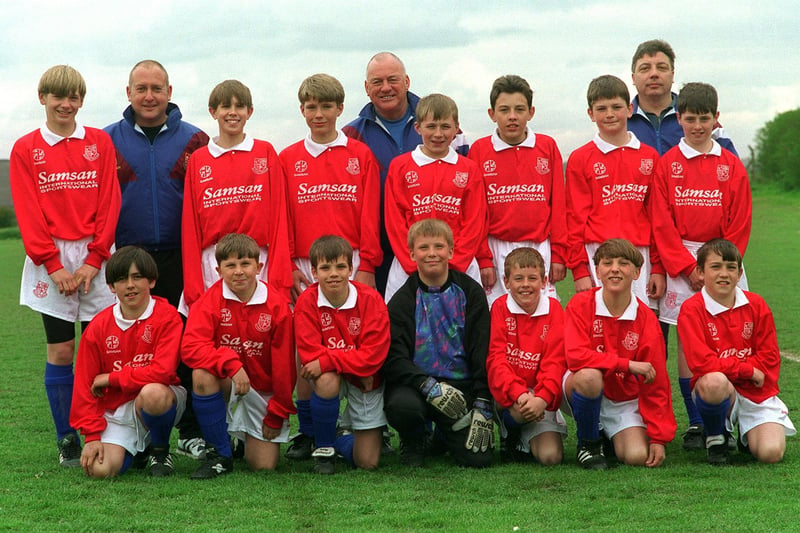 Rothwell Town U-12s pictured in May 1996 who were heading to France to play. Back row, from left, are John Bartle (assistant manager), Eric Batley (manager) and David Keane (trainer).  Middle row, from left, are Chris Linnecor, Michael Card, Adam Langstaff, Paul Bailey, Martin Kelly, Stuart, Lelliott and Michael Savery. Front row, from left, are Chris Cowlishaw, Gareth Parker, Richard Wheelhouse, Gavin Keane, Carl Clay, Liam Young and Ian Bartle.