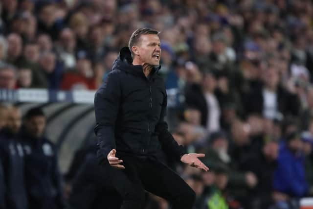 LEEDS, ENGLAND - DECEMBER 28: Jesse Marsch, Manager of Leeds United reacts during the Premier League match between Leeds United and Manchester City at Elland Road on December 28, 2022 in Leeds, England. (Photo by Jan Kruger/Getty Images)