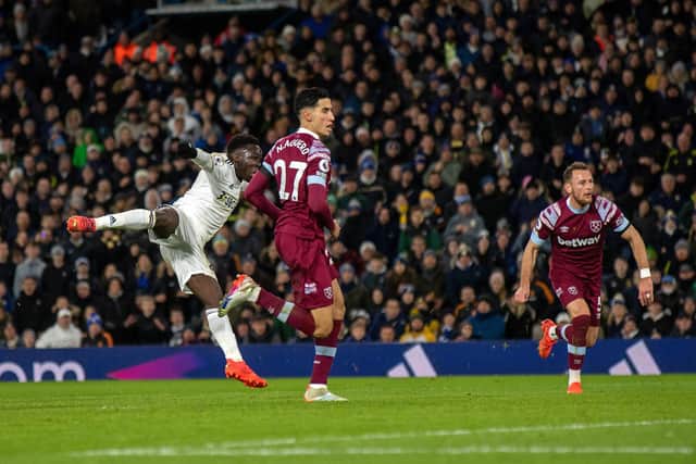 CLINICAL: Willy Gnonto fires Leeds United in front against West Ham. Picture by Bruce Rollinson