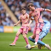 STRUGGLE: For Leeds United striker Patrick Bamford, front, in Saturday's defeat at Coventry City as the Whites no 9 is challenged by Josh Eccles. Photo by Alex Burstow/Getty Images.