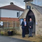 Funeral Arranger Amanda and Funeral Director Andy outside Wormalds Funeral Directors