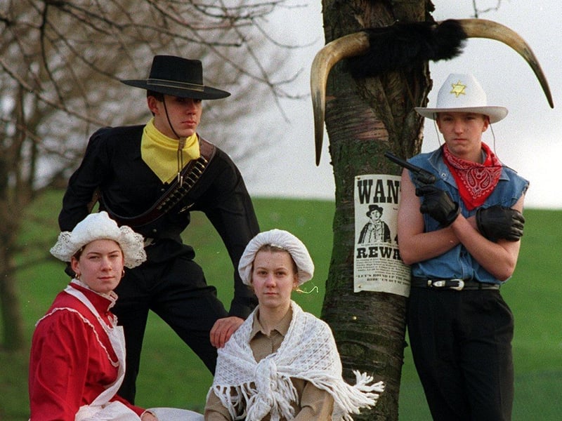 Wortley High School pupils rehearsing for the Cowboy theme review in February 1998. Pictured, from left, are Jemma Jackson, Sam Thornton, Sarah Goodyear and Alan Hudson.