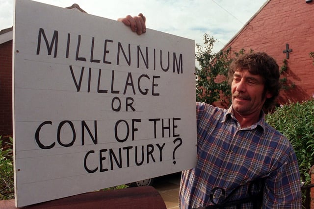 Plans for a Millennium village divided opinion. Pictured in September 1999 is objector Alan Wadsworth, looking forward to an action group putting their case.