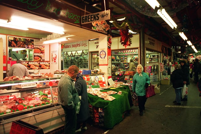 Christmas shoppers in Morley market in December 1996.