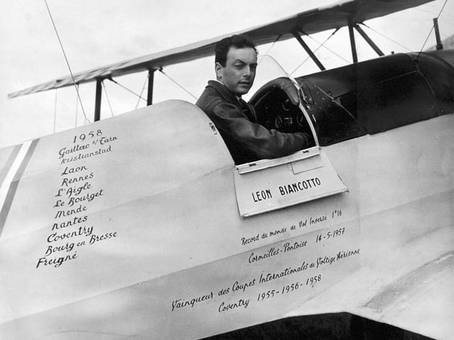Aerobatic pilot Leon Biancotto touches down at Yeadon Airport in May 1959. He visted the airport on a number of occasions to give daring shows, including flying upside down a few feet from the deck. He was tragically killed during a practice flight in 1960.