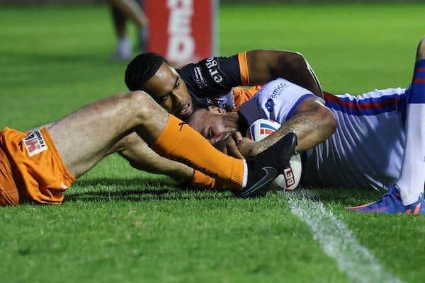 David Fifita's try gave Trinity a 30-0 lead in their derby at Castleford. Picture by John Clifton/SWpix.com.