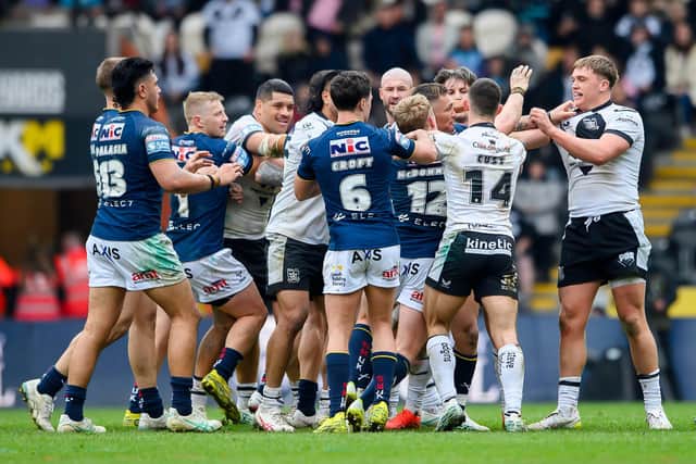 Tempers frayed during Leeds Rhinos' shock defeat at Hull FC in March. Picture by Allan McKenzie/SWpix.com.