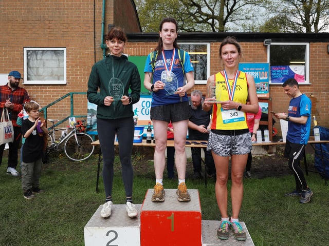Pictured are the winners of the women's race. From left to right, Jennie Roberts, Samantha Tecwyn and Anna Keys.