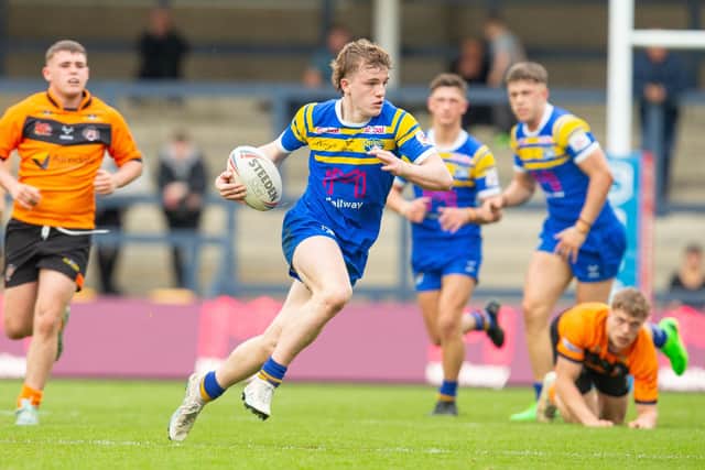 Fergus McCormack in action for Rhinos' academy against Castleford this season. Picture by Craig Hawkhead/Leeds Rhinos.