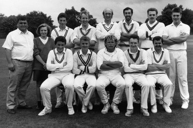 Alwoodley pictured in August 1988 who played in Division A of the Airedale and Wharfedale League. Back rwo, from left, are Terry Leverton (Team manager) Catherine Bourne (scorer) John Pickles, Jon Best, Roger Parr, Nigel Murford, Mark Thomas and David Hill. Front roqw, from left, are Rob Pickles, Graham Strange, Geoff Weir (captain), Paul Bates and  David Horsey.