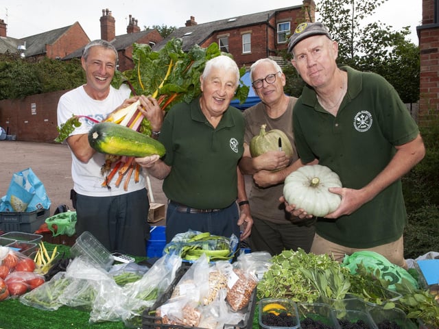 Members of Chapel Allerton Allotments and Gardens Association with their produce. From left to right are Graham Clark, Dennis Noble, Graham Jacob and Martin Copeland.