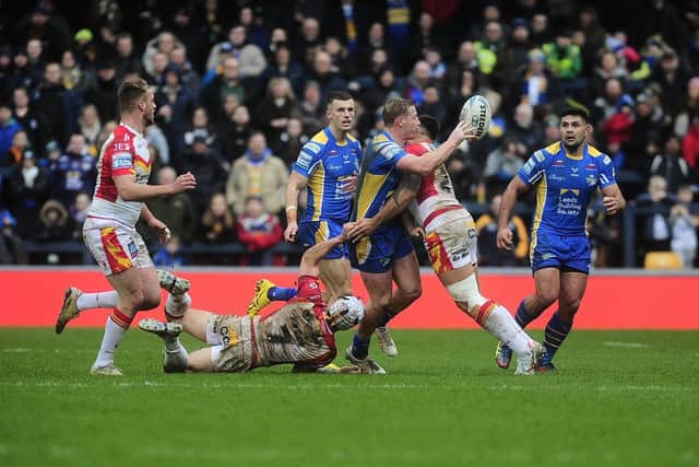 Lachie Miller in action for Leeds Rhinos against Catalans Dragons. Picture by Steve Riding.