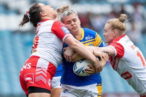Aimee Staveley in action for Rhinos during last year's Challenge Cup final defeat by St Helens. Picture by Allan McKenzie/SWpix.com.