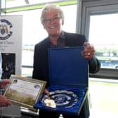 Gordon Brown, left, was inducted into Leeds Rhinos' Hall of Fame in 2024. He is pictured with players association president Alan Smith. Picture by Matthew Merrick/Leeds Rhinos.