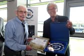 Gordon Brown, left, was inducted into Leeds Rhinos' Hall of Fame in 2024. He is pictured with players association president Alan Smith. Picture by Matthew Merrick/Leeds Rhinos.