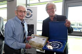 Gordon Brown, left, was inducted into Leeds Rhinos' Hall of Fame in 2024. He is pictured with players association president Alan Smith. Picture by Matthew Merrick/Leeds Rhinos.