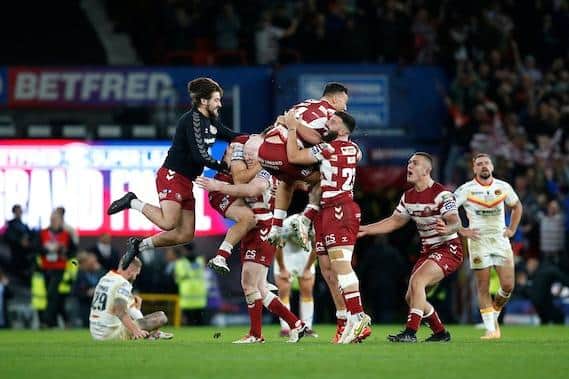 Wigan players celebrate their Grnad Final win over Catalans. Picture by Ed Sykes/SWpix.com.