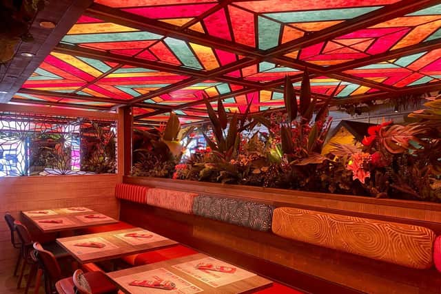 The decor is a riot of colour