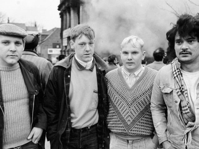 Firefighters dealt with a major blaze at a Leeds clothing warehouse on Roseville Road in March 1988. These members of the public - David Moss, Derrick Harris, Darren Woods and Malcolm Wilson - scaled scaffolding and helped people to escape as the blaze took hold.