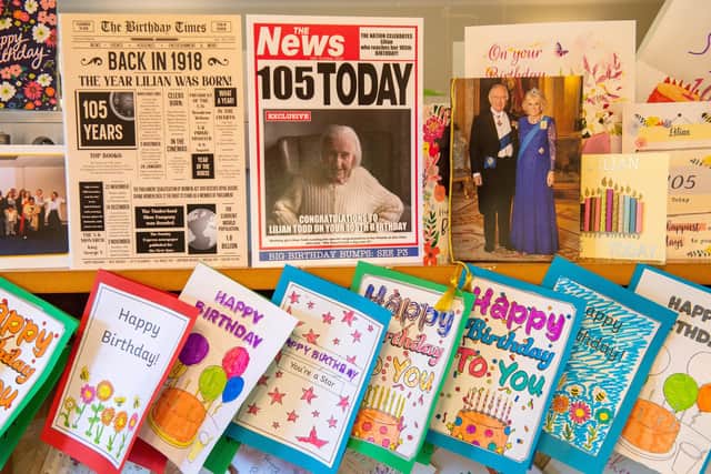 Some of the many birthday cards sent for Lilian Todd's 105th. Picture Bruce Rollinson