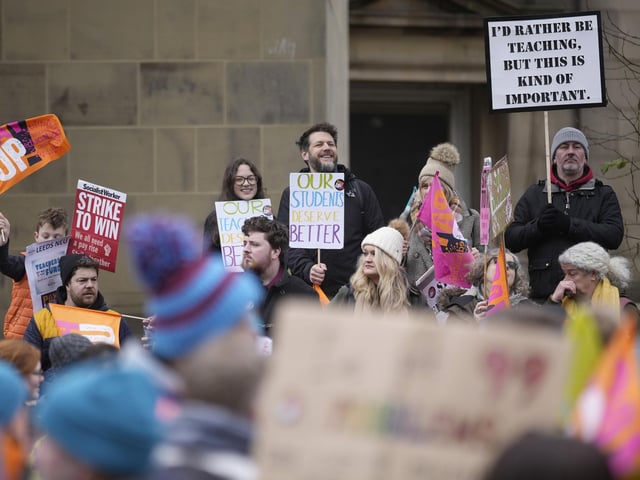 Schools were forced to restrict access to some students while others closed fully during the latest walkouts. One protester acknowledged the disruption with a sign saying: "I'd rather be teaching, but this is kind of important."