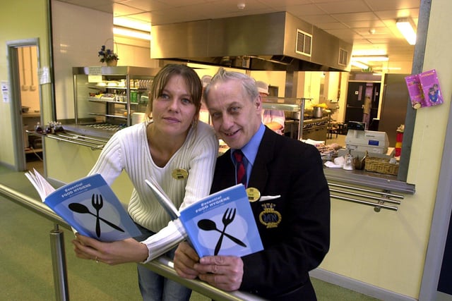 Hotel trainees David Brown and Adele MacDonald take part in a food hygiene course at the South Leeds Family Learning Centre in December 2003.