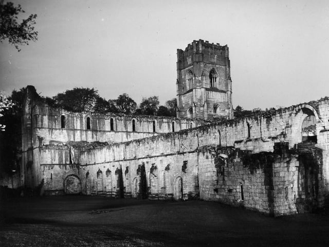 A floodlit Fountains Abbey in May 1960.