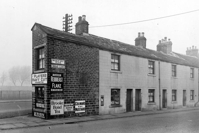 Lawton's shopkeepers at Bradley Hill Place on Broad Lane by the junction with Leeds-Bradford Road in March 1953.