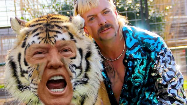 Donald Trump had his say on disgraced zookeper Joe Exotic earlier thismonth at a coronavirus press briefing (Getty Images/Netflix)