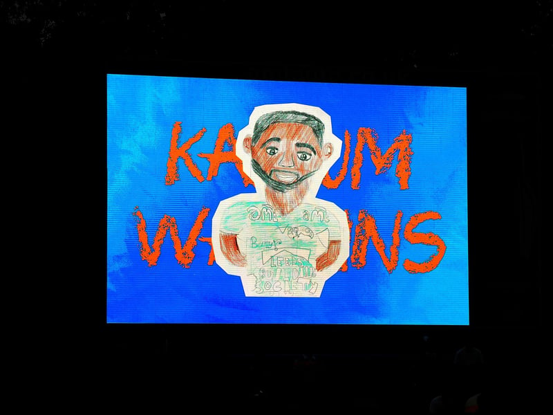 Young supporters' paintings of Leeds Rhinos players were used on the scoreboard when the teams were announced.
