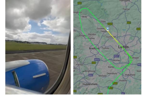 This was the moment a pilot aborted landing at Leeds Bradford Airport amid high winds.  Credit Flight Radar/Charlotte MH