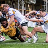 Mikaele Ravalawa, seen scoring during Castleford Tigers' win against Leeds Rhinos last month, has been recalled from loan at Doncaster and is in the 21-man squad for Friday's visit to Hull FC. Picture by Simon Hall/SWpix.com.
