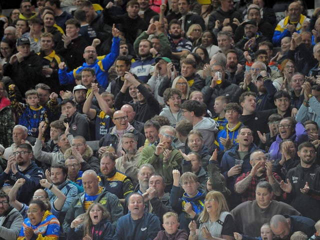 The South Stand celebrates a try by Leeds Rhinos' Ryan Hall.